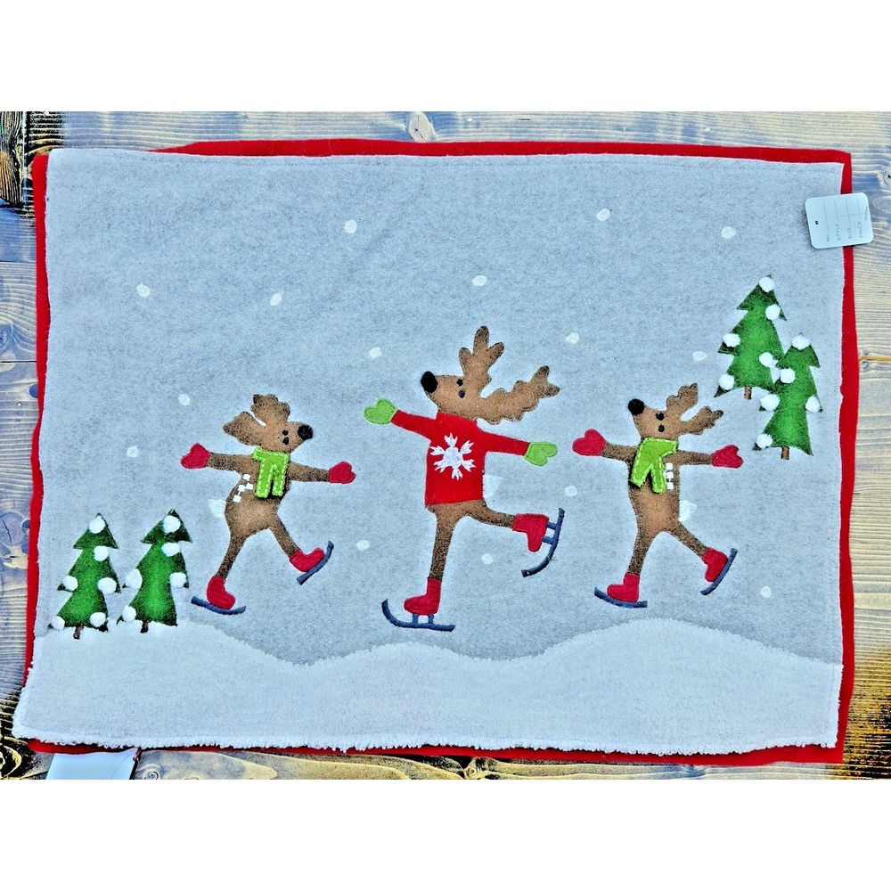 Crate & Barrel Joan Anderson Skating Reindeer Christmas Pillow Cover Set NWT